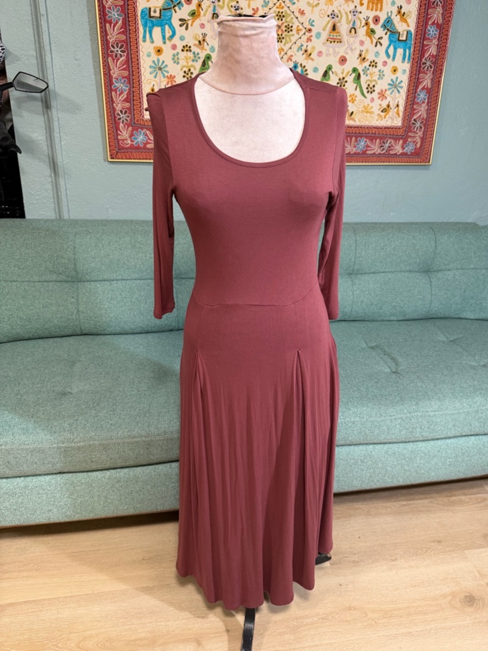 VTG y2k Maroon Mauve pink Long-Sleeve stretch fitted maxi Dress Small